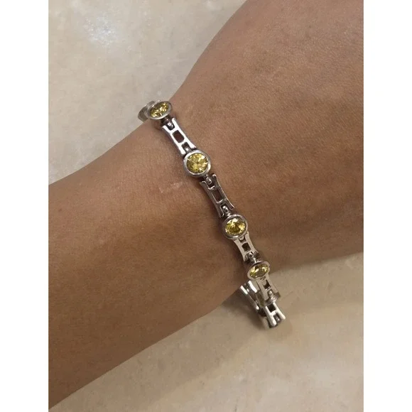 Stunning Sterling Silver Citrine Tennis Bracelet 925 7.25" - Picture 2 of 5